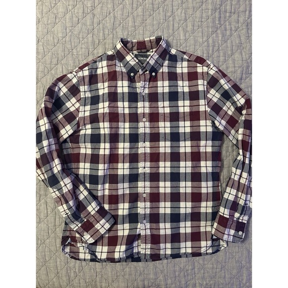 Bonobos Other - Bonobos Slim Fit Plaid Button Down Shirt Men L Burgundy Navy Business Casual